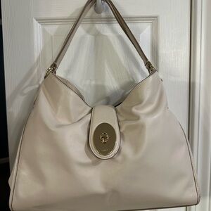 Coach Cream Leather Shoulder Bag with Gold Accents